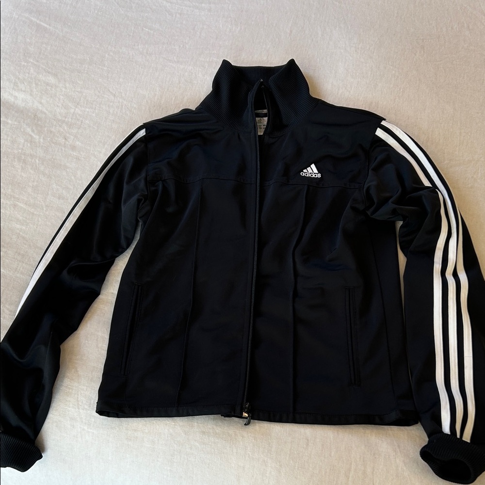 Adidas Black Jacket with White Sleeve Stripes